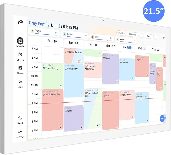 Digital Calendar, 21.5 inch Wall Planner & Chore Chart, FULL HD Interactive Touchscreen Display, Portable Smart Family Organizer, Event Planner, Perfect for Family Schedules - Wall Mountable in Portrait or Landscape, No Subscription