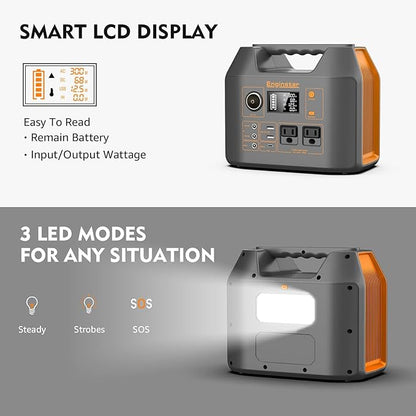 Enginstar Solar Generator, 296Wh Portable Power Station, 110V Pure Sine Wave, 80000mAh Backup Battery Power Supply for CPAP Outdoor Camping, Traveling, and Emergencies