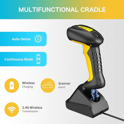 NETUM Upgraded QR Industrial Bluetooth Barcode Scanner with Charging Dock, Wireless 2D 1D Bar Code Reader 2600mAh Drop Protection Shock Dust Proof Hands Free for Windows Mac Android iOS (RD-1200)