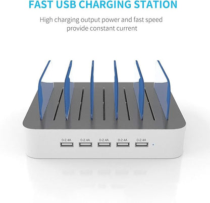 MSTJRY Charging Station for Multiple Devices : 5 Port Multi USB-A Charger Stations Multi-Device Organizer Charging Dock Designed for iPhone iPad Cell Phone Tablets (7 Short Cables Included)