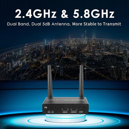 EXVIST 100M 4K@FPS HDMI Wireless Extender Transmitter Receiver W/HDMI Loop-Out, Up to 328ft, IR Support, Suitable for Transmitting Video from Laptop, PC, YouTube, PS4 to HDTV or Projector