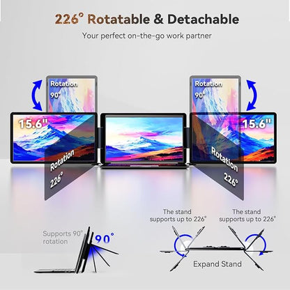 15.6" Detachable Laptop Screen Extender, FHD 1080P IPS Dual/Triple Portable Monitor for Laptop, USB-C/HDMI Plug & Play, Multi/Extra Travel Display Computer Monitor for 12-18.5" Win/Mac/Android-S9H