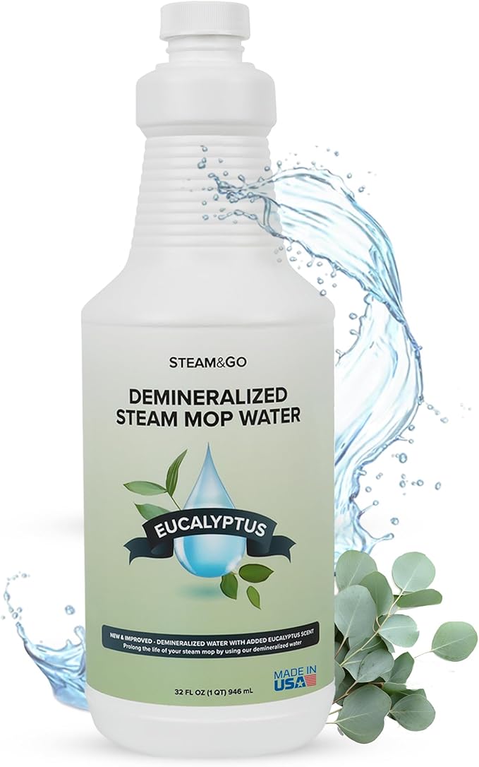 Steam & Go Demineralized Water Cleaning Solution for Floor & Multi-Surface Steam Cleaners - Compatible for All Steam Mops - Eucalyptus Mint Scent, 32 oz