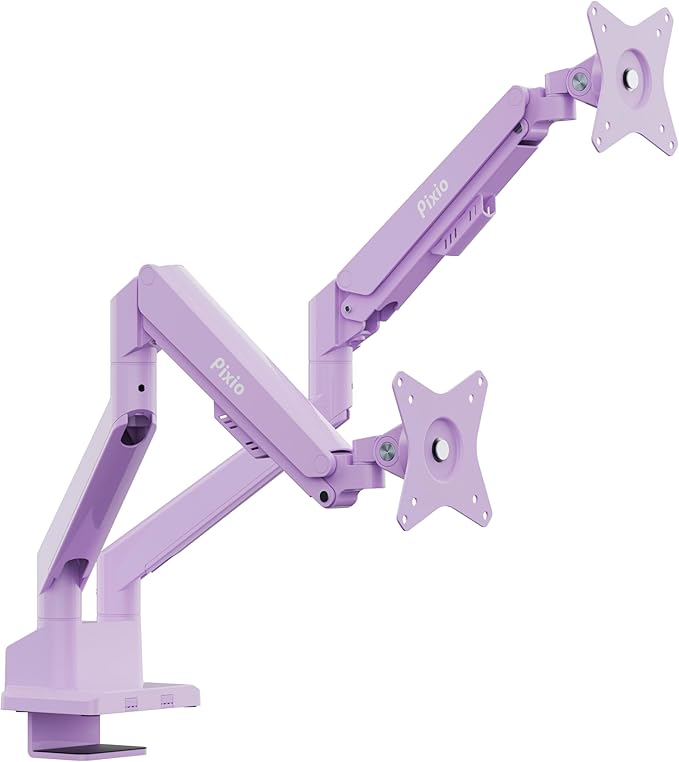 Pixio PS1D Wave Purple Dual Monitor Arm Stand Desk Mount - Fits up to 32 inches Monitors and up to 19.8lbs. VESA Compatibility and Integrated Cable Management