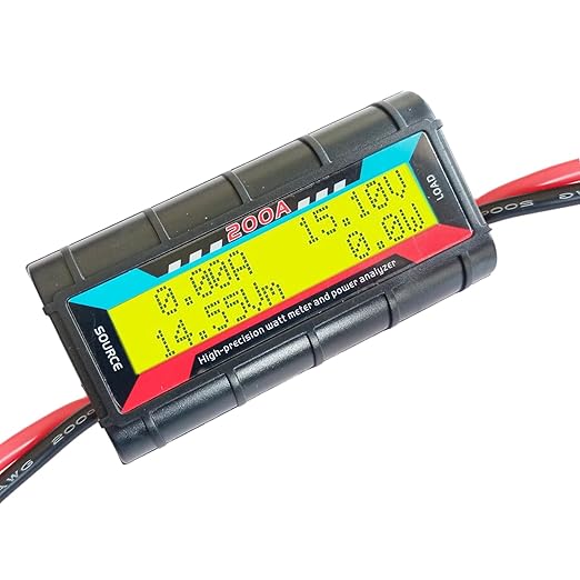 Proshopping 200A RC Watt Meter, High Precision Power Analyzer, DC 0-60V Volt Amp Watt Checker Tester, with Digital Yellow LCD Screen- for Voltage, Current, Power, Charge and Energy Measurement