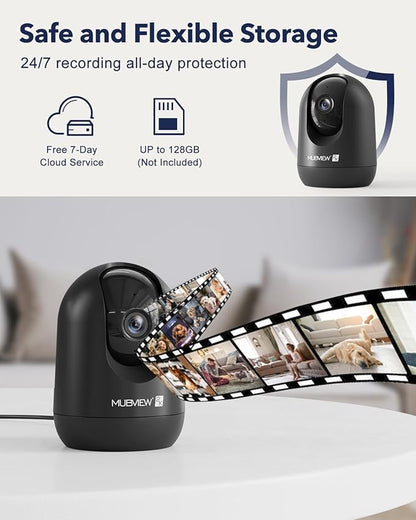 MUBVIEW Cameras for Home Security, Indoor Security Camera, 2.4/5GHz WiFi Wired Camera Ideal for Dog/Elder/Baby, Motion Tracking, Two-Way Audio, Pan Tilt, 7X24, 2K Night Vision PK320B-D