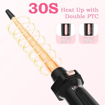 Ufree 5 in 1 Curling Iron with Interchangeable Ceramic Barrels (0.35"-1.25"), Curling Wand Set with Flat Iron Hair Straightener, Instant Heat Up, Dual Voltage Hair Curler, Gifts for Women