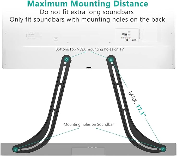 WALI Sound Bar Mount Bracket for Mounting Above or Under TV, Fits 32 to 70 inch TVs, 33 lbs. Weight Capacity (SBR201), Black