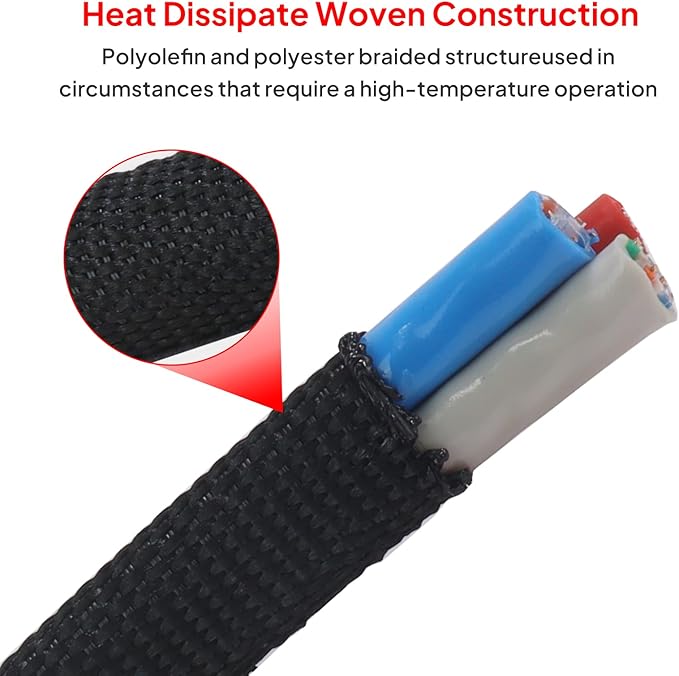 Sonoreboom 2 in 1 Heat Shrink Braided Sleeving Fabric Tubing-Ideal fit Irregular Shape Hose/Cable/Wire (3/8"(10mm), 60FT)