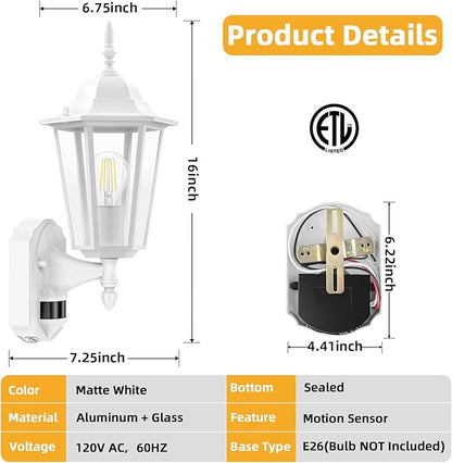 Lamomo Motion Sensor Outdoor Lights, Upgrade Dusk to Dawn White Outdoor Light Fixtures Wall Mounted, 100% Anti-Rust Aluminum Waterproof Porch Lights for Patio Front Door Garage