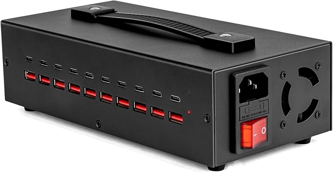 Portable USB~C Charger Block, 200W(20A) 20 Port (10 A & 10 C Port) Home Fast Charging Station for Multiple Devices, Desktop USB Wall Charger Compatible with iPhone, iPad, Kindle, Tablets, Watch
