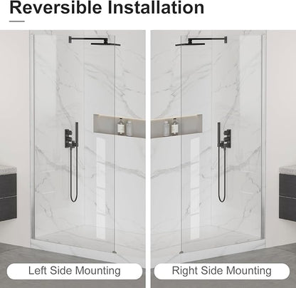 Bathbliss 36" W x 76" H Frameless Shower Glass Panel, 8mm Clear Tempered Glass, Fixed Walk-In Shower Screen, Brushed Nickel Finish, Reversible Installation
