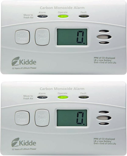 Kidde Carbon Monoxide Detector with Long-Life Lithium Battery, Digital Display, 3 LEDs, Pack of 2 & Nighthawk Carbon Monoxide Detector, AC-Plug-in with Battery Backup, Digital Display