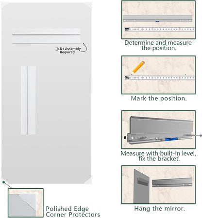 Mirrorons Large Mirror 72" x 36", Modern Rectangle Bathroom Mirror with Frameless Polished Edge, Hangs Horizontally or Vertically. Upgraded Shatterproof Bathroom Mirrors for Wall.