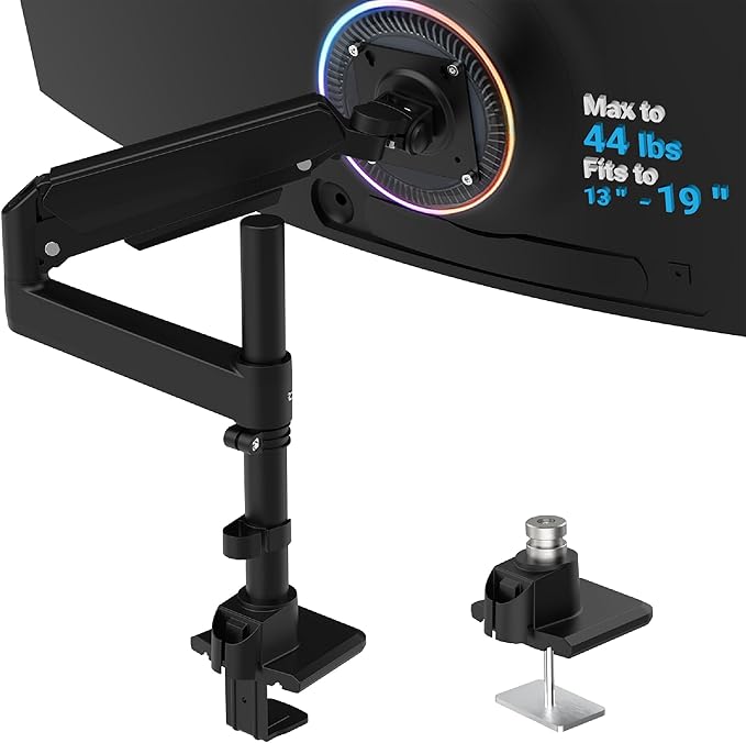 Heavy Duty Monitor Arm for 13-49 Inch Ultrawide Screens, Holds Up to 44lbs, Fully Adjustable Single Monitor Mount, with Clamp & Grommet Base, 75/100mm VESA Desk Mount, Black