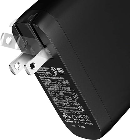 Amazon Basics 100W Four-Port GaN Wall Charger w/ 2 USB-C (100W,18W) & 2 USB-A Ports (12W) w/PD for Laptops, Tablets & Phones (iPhone 16/15/14/13/12/11/X, iPad, Mac, Samsung, and More), Non-PPS, Black