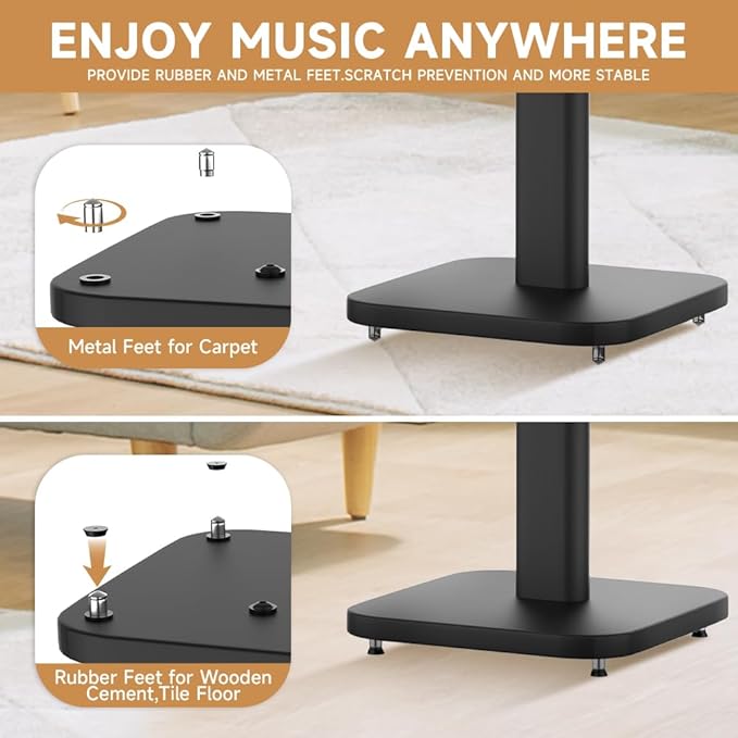 Universal Bookshelf Speaker Stands Pair - CNFRD Adjustable Height Floor Stands for Surround Sound - Holds 25lbs for Studio, Home Theater System - Tool-Free Assembly