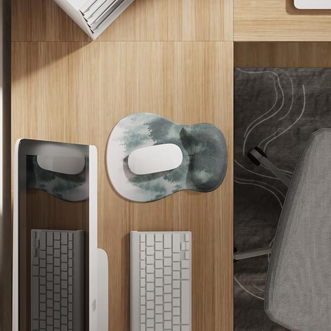 ErgoComfort Gel Wrist Rest Mouse Pad-Ergonomic Office Mousepad with Wrist Support-Non-Slip, Design Desk Accessories Mat for Home&Game Decor (08Misty Forest)