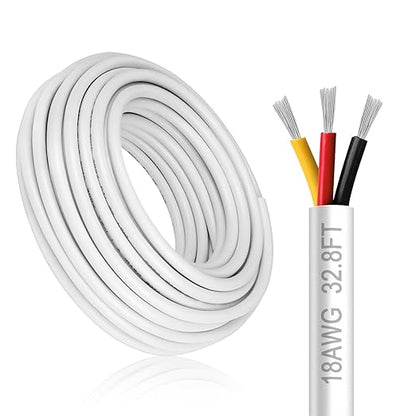 DEKIEVALE 18 Gauge 3 Conductor Electrical Wire, 32.8FT White Stranded Low Voltage 18/3 Cable PVC Case, 18 AWG Tinned Copper 3 Wire Cable, Flexible Extension Power Cord for LED Lamp Lighting Automotive