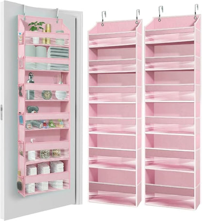 HOMELUX THEORY UPGRADED 6 Tiers Over The Door Organizer Hanging - 100D EXTRA THICK & 50lbs HUGE CAPACITY, 12 Side Mesh Pockets Over The Door Shoe Organizer, Hanging Closet Organizer (Baby Pink, 2pc)