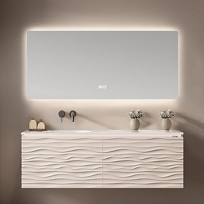 48IN Bathroom Vanity - Smart Defogging Mirror Cabinet | Waterproofing Technology & Wave Shaped Door Panel, Floating Bathroom Vanities with Large Storage Space (Mirror)