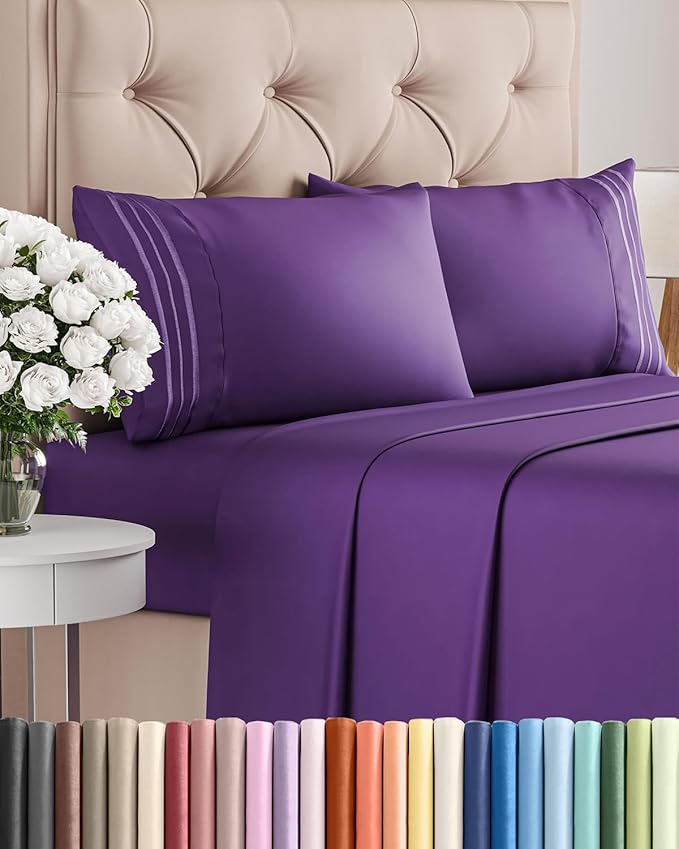 Cal King Size 4 Piece Sheet Set - Comfy Breathable & Cooling Bed Sheets Set - Hotel Luxury Bedding for Women, Men, Kids, Teens, Boys & Girls - Deep Pockets, Soft and Wrinkle Free - Oeko-Tex - Purple