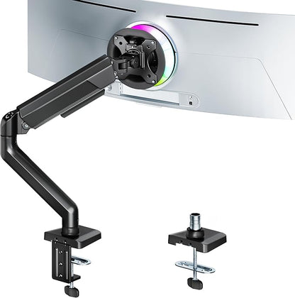 ARES WING Heavy Duty Single Monitor Arm - Fully Adjustable Monitor Mount for 40 34 32 27 Inch Ultrawide Screens Up to 26.4 lbs with Clamp/Grommet Desk Mount, 75/100 Vesa Mount, Black
