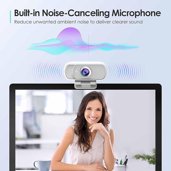Webcam with Tripod Privacy Shutter: 1080P FHD Web Camera with Mic, Plug & Play USB A USB C Webcam with Stand, White Wide Angle Noise-Canceling Microphone Compact Web Cam for Online Meeting Classes