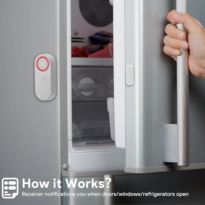 Freezer Door Alarm with Delay When Left Open, Door Chime Window Open Alarm Close Doors Reminder Loud 120 dB for Home, Store, Office, School