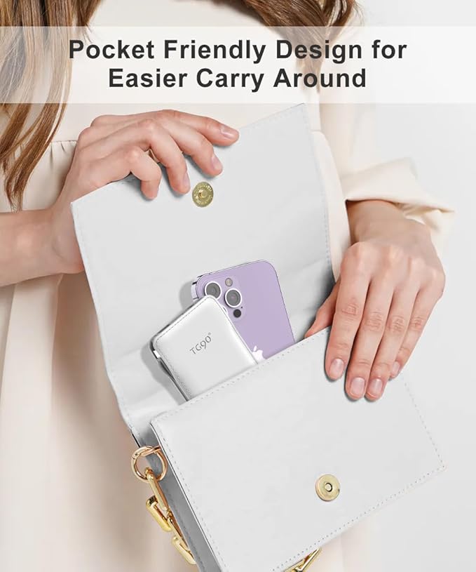 TG90° 10000mAh Power Bank Built-in Cables(No Plug), Pocket Size USB C Portable Charger, 3A Fast Charging External Battery Pack, Travel Essential Phone Powerbank Compatible with iPhone Samsung iPad