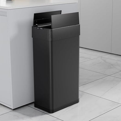 TLSUNNY 16 Gallon Automatic Trash Can, Stainless Steel Motion Sensor Garbage bin, Smart Trash Can W/Butterfly Lid, Bag Retainer Ring and Display Light for Living Room,Kitchen,Office (Black, 60L)