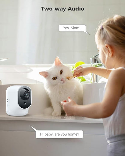 COCOCAM 2K Indoor Pan/Tilt Security Camera with 5200mAh Battery, WiFi Camera,Wireless for Baby Monitor/Pet/Home Security, AI Recognition, PIR Human Detection, 2.4G WiFi (White)