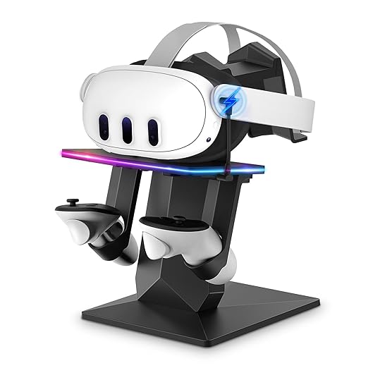 Bioherm Charging Dock Compatible with Meta Quest 2/ Quest 3/Quest 3S/Quest Pro，RGB Charging Vertical Stand，Accessories with Brightness Adjustment and 14 Light Effects Adjustment, Type-C Charging Port