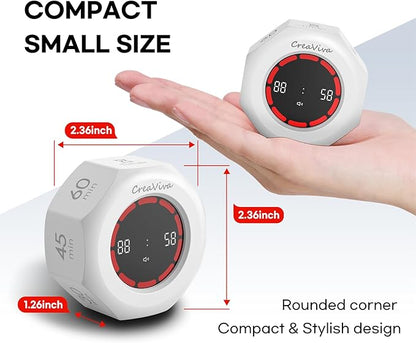 Flip Cube Pomodoro Timer - Rechargeable Visual Countdown & Count Up Stopwatch, 7 Preset Intervals, 3 Alarm Modes, Productivity Tool for ADHD, Kids, Study, Work & Kitchen (White)