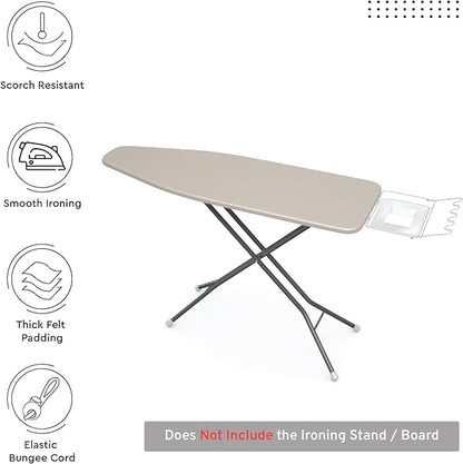 Encasa XO Ironing Board Cover and Pad 54"x18" - 4mm Felt X-Large Iron Board Cover with Padding - Heat Resistant, Stain-Safe Dye, Non Slip Elastic Bungee Cord Tightening Iron Table Cover Beige