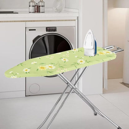 ZCFYGDX Fresh White Daisy Print Ironing Board Cover, Resist Scorching & Staining, Easy to Install Resistant Elastic Edges, 3 Nylon Buckle Straps Fasteners, Protective Scorch Cloth Covers Size-S