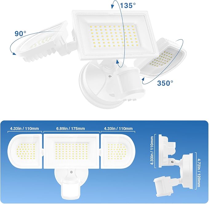 150W Motion Sensor Lights Outdoor for Outside, 15000LM LED Flood Lights Outdoor Wired Dusk to Dawn, Exterior Security Floodlight Fixture Waterproof IP65, Outdoor Lighting for House, Garage 2 Pack