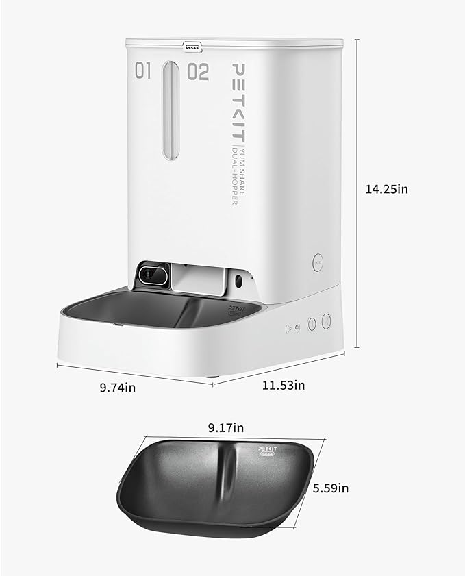 PETKIT Automatic Cat Dog Feeder with Camera, AI-Powered Motion Capturing, 1080P HD Video with Night Vision, 2.4G WiFi Pet Feeder with 2-Way Audio, Dual Hopper Pet Food Dispenser with Desiccant