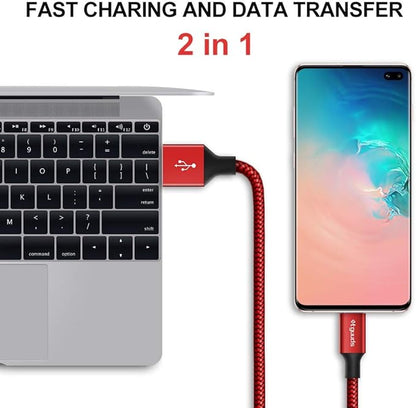 etguuds USB A to USB C Cable 6.6ft, 2-Pack, 3A Fast Charging Type C Charger Cord for iPhone 17 16 15 Pro Max 16e 17 Air, Samsung Galaxy S25 S24 S23 S22 S21 S20 A17 A16 A56 A55 Flip Fold, Red