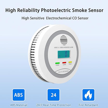 Virtue Sensor Smoke & Carbon Monoxide Detector, 2-in-1 CO Detector Alarm for Home Garage RV with LCD Display Safety Alarm System Audible and Visual Alert