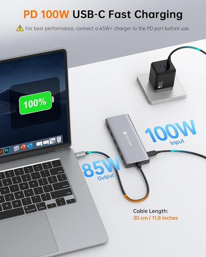 NOVOO USB C Docking Station, 12 in 1 Docking Station Dual Monitor with 2 HDMI, VGA, 5 USB Ports, 100W PD, USB-C Data, SD/TF Card Reader, Compatible with MacBook/Dell/HP/Surface