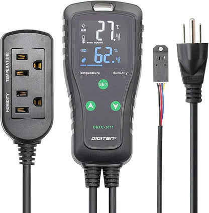 DIGITEN DHTC-1011 Temperature and Humidity Controller Outlet Plug in Thermostat Humidistat Reptile Humidity Controller Greenhouse Thermostat Heating Cooling Humidifier Dehumidifier
