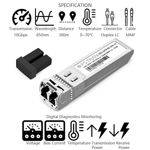 OPSTRAN 10GBASE-SR SFP+ Optical Transceiver Module Compatible with Intel E10GSFPSR 850nm 300m DDM Duplex LC MMF