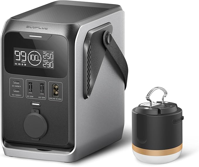 EF ECOFLOW TRAIL 300 DC Portable Power Station with Camping Lamp, 288Wh LiFePO4 Power Bank, Solar Generator, for Camping, Travel, and Emergency Power
