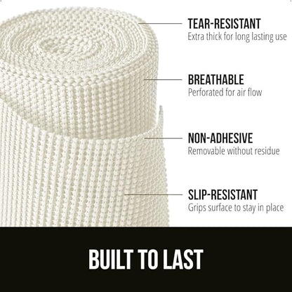 GORILLA GRIP powerGRIP Drawer Shelf and Cabinet Liner, Thick Strong Hold, Non-Adhesive Liners Protect Kitchen Cabinets and Cupboard, Bathroom Drawers, Easy Install, Breathable Mat, 17.5" x20', White