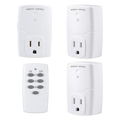 BN-LINK Mini Wireless Remote Control Outlet Switch Power Plug in for Household Appliances, Wireless Remote Light Switch, LED Light Bulbs, White (1 Remote + 3 Outlet) 1250W/10A