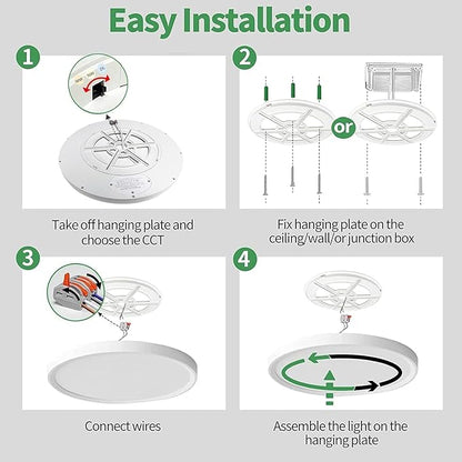 15.8 Inch Dimmable LED Flush Mount Ceiling Light, 32W, 3480LM, 3000K/3700K/4000K/5000K/6000K, Round Flat Panel Low Profile Ceiling Light Fitures for Hallway, Kitchen, Bedroom, 4PK White