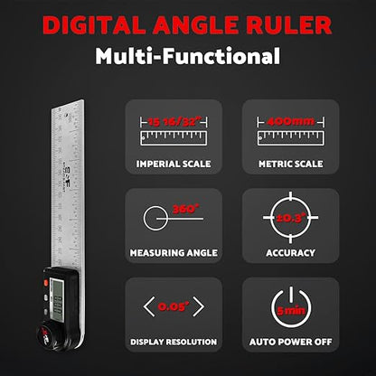 Digital Angle Finder Tool for Woodworking 7 inch / 200 mm, Stainless Steel with Case, Digital Protractor Angle Finder for Measurement by S&F STEAD & FAST