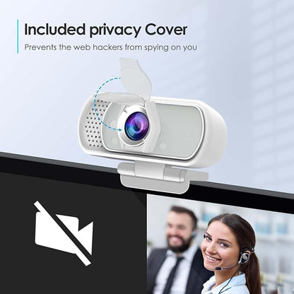 Webcam with Tripod Privacy Shutter: 1080P FHD Web Camera with Mic, Plug & Play USB A USB C Webcam with Stand, White Wide Angle Noise-Canceling Microphone Compact Web Cam for Online Meeting Classes
