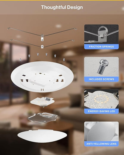 Sunco 48 Pack LED Disc Lights Ceiling 6 Inch, Flush Mount Disk Light, Recessed Can Lighting, 1050 LM, 15W (75W Equivalent), Selectable CCT 3000K/4000K/5000K/6000K/6500K, Dimmable, Damp Rated ETL.